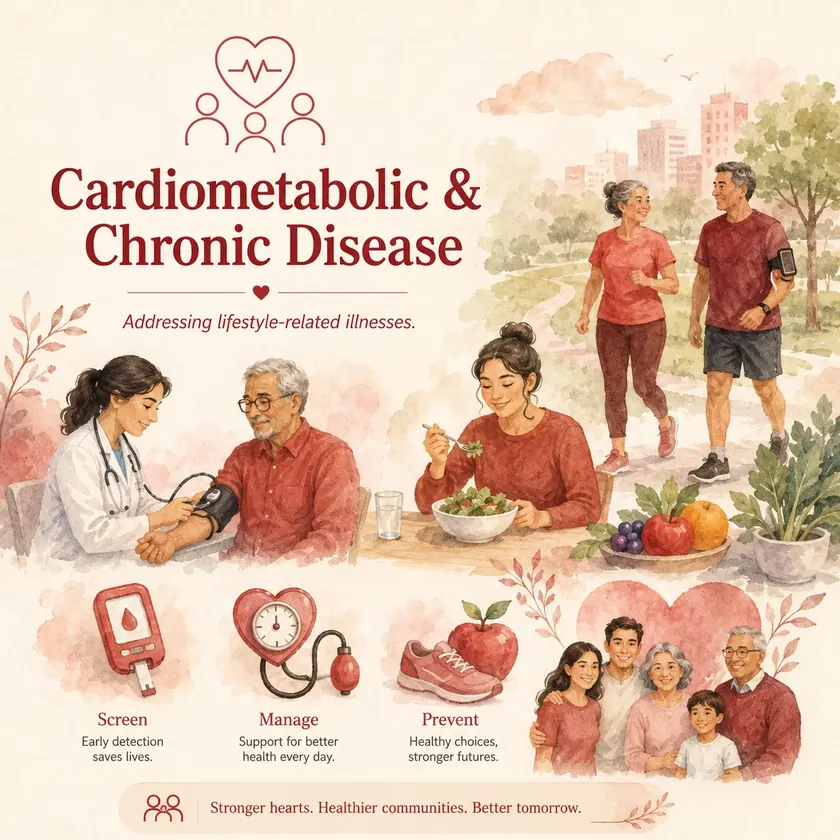 Watercolor-style illustration introducing the cardiometabolic and chronic disease pillar.