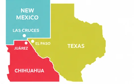 Map of the Paso del Norte region — El Paso, Las Cruces, and Ciudad Juárez.